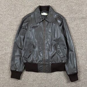 J Crew Brown Genuine Leather Field Aviator Pilot Bomber Jacket Womens Medium Y2K